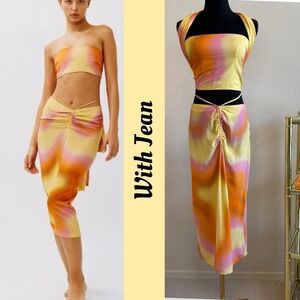 With Jean Naomi Skirt Set Small Yellow Sunset Swirl Multi-way‎ Top Co-ord Retro